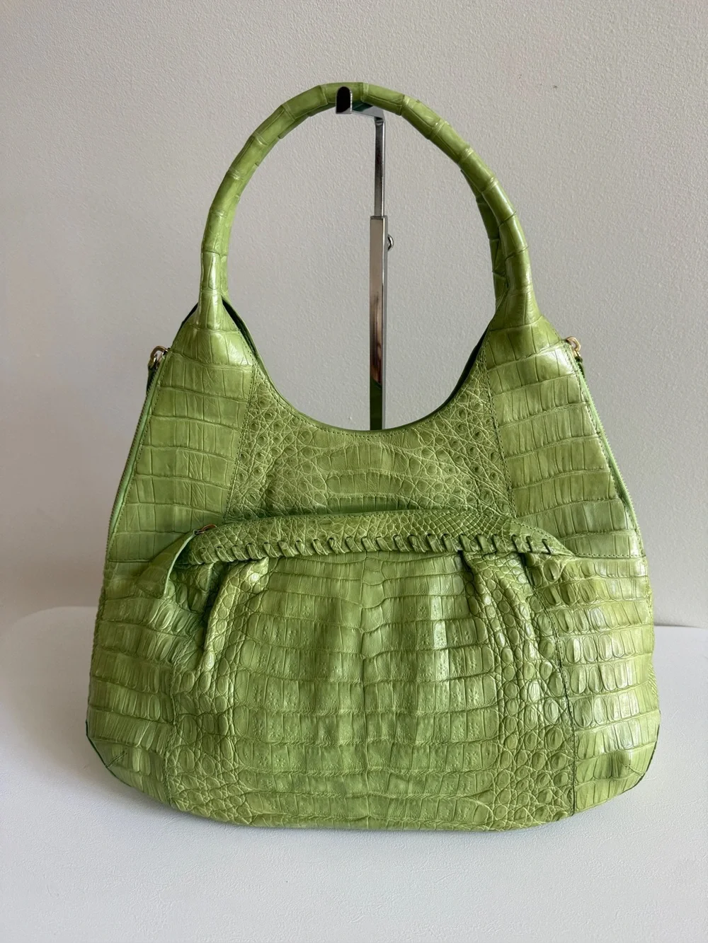 NANCY GONZALEZ Genuine Crocodile Top Handle Shoulder Bag Hobo Handbag Lime Green